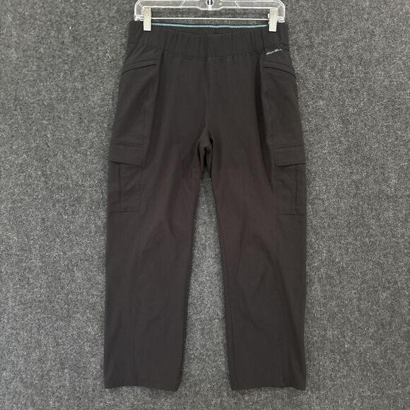 Eddie Bauer Cargo Pants Women's 8 Black Jogger Stretch Outdoor Hiking Tie Front - Picture 1 of 11